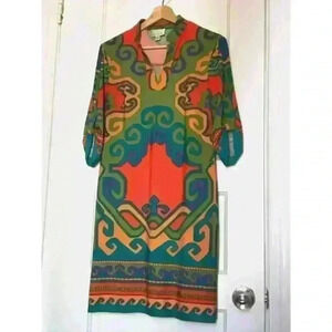 Donna Morgan Shift Size 6 70's inspired V neck Colorful Print Bold